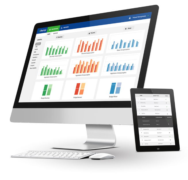 ePortal energiemonitoring software op desktop en tablet